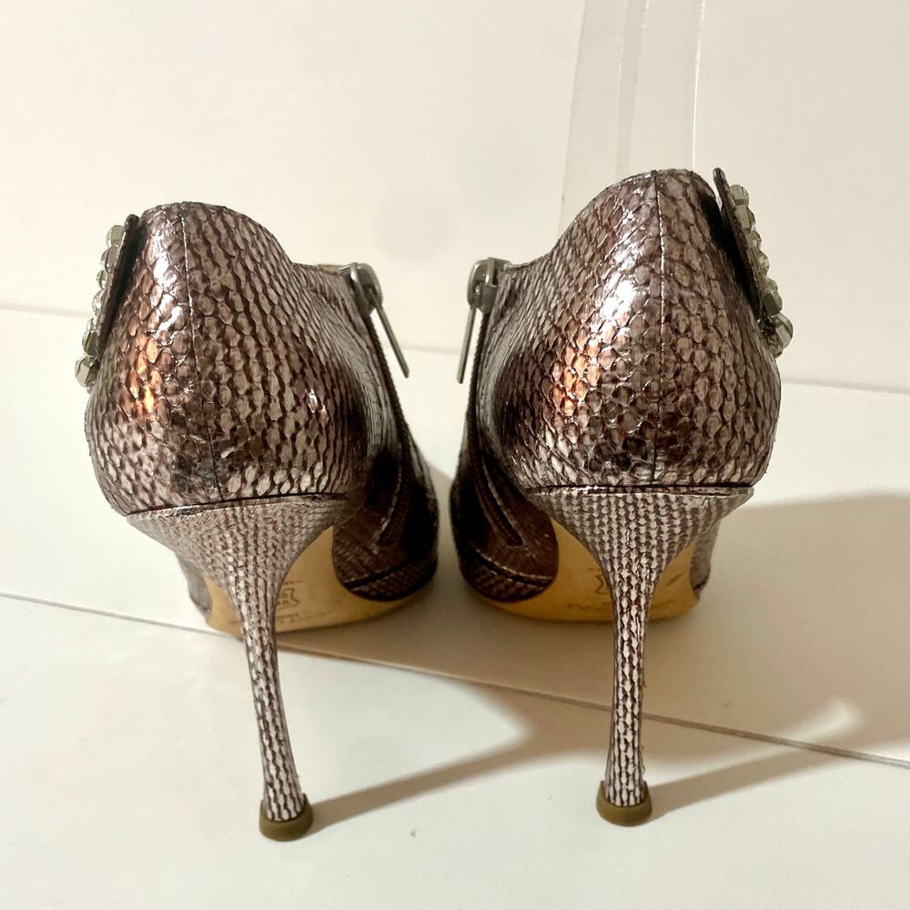 Jimmy Choo Metallic Snakeskin Ankle Boots Rhinestone Crystal Embellished sz 38 - Picture 10 of 13